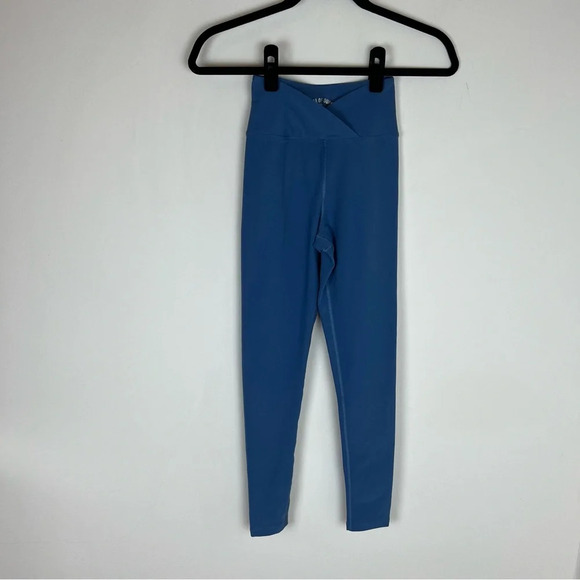 YEAR OF OURS Veronica Stretch Leggings Size XS Extra Small Blue Crossover Waist - Picture 2 of 6